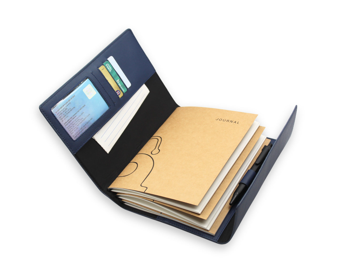 Trifold-Utility Journal with Pockets - Blue - A5 Size (With your Name Customisation)