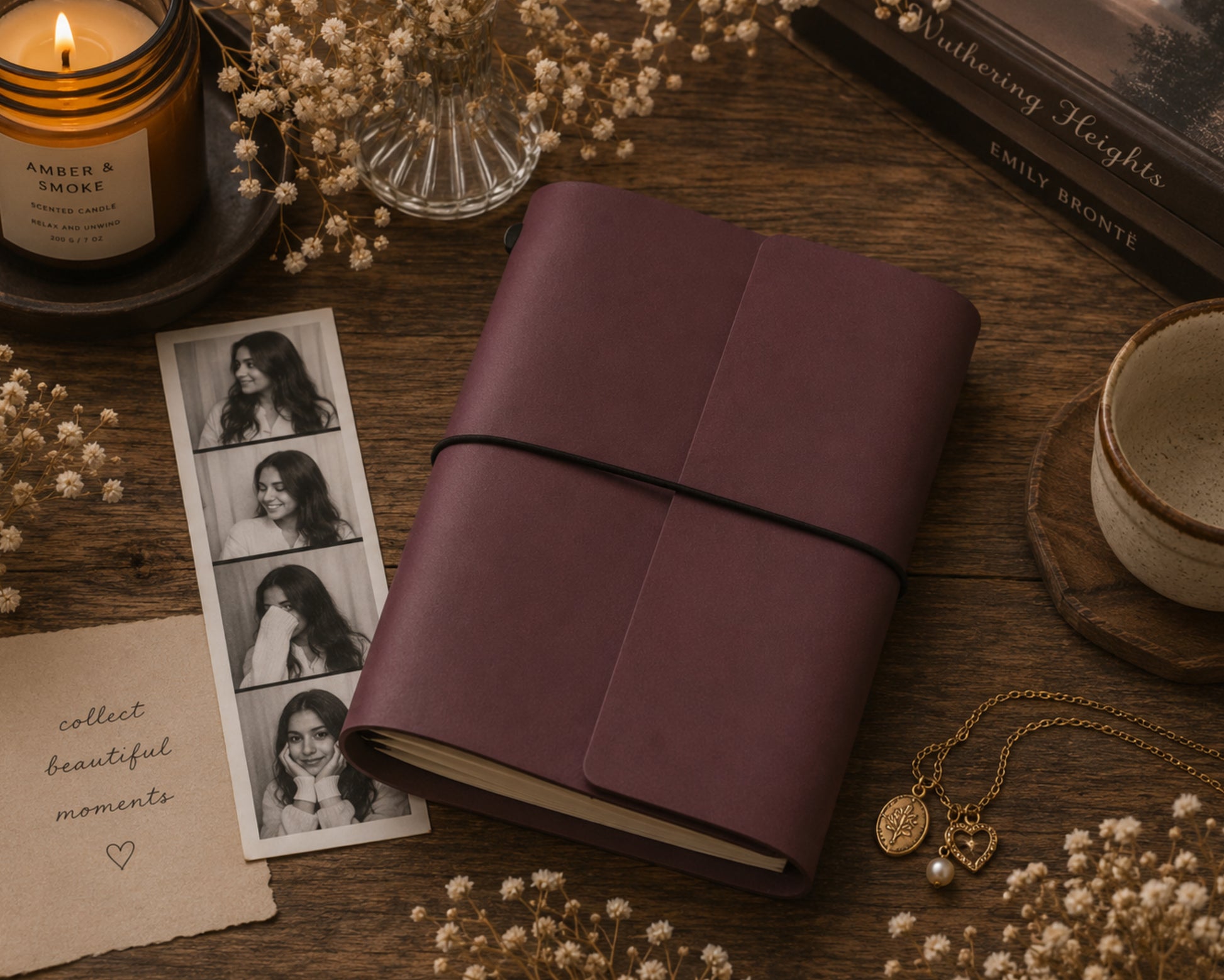 Handmade Leather Trifold Field Journal - Old Mauve