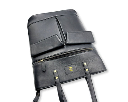Manhattan office Leather Tote - Black