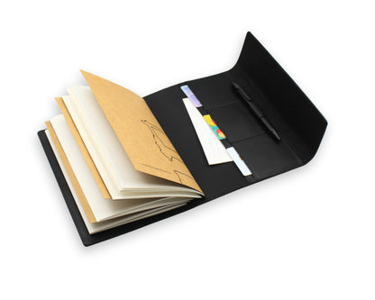 Trifold-Utility Journal with Pockets - Black (A5 Size)