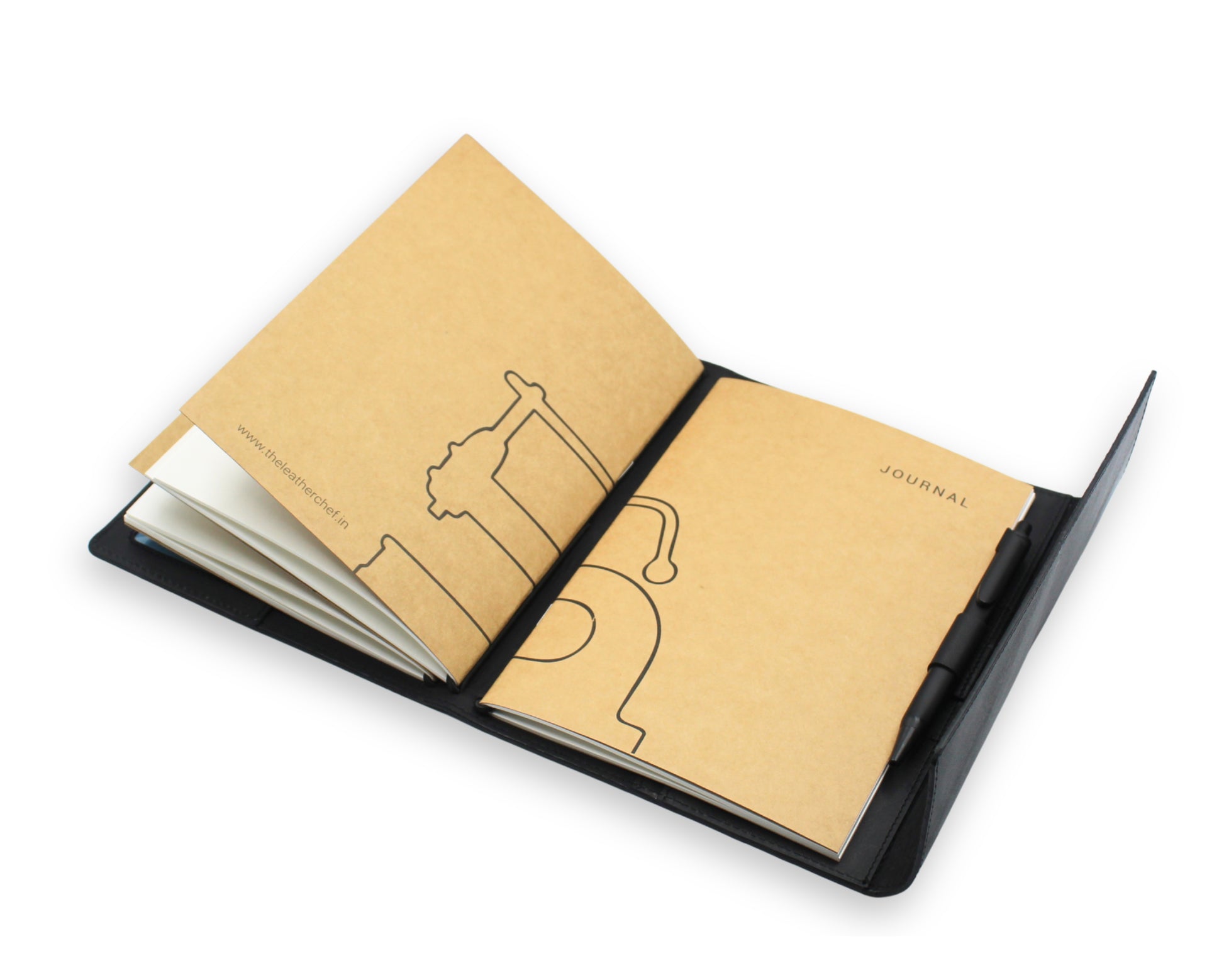 Trifold-Utility Journal with Pockets - Black (A5 Size)
