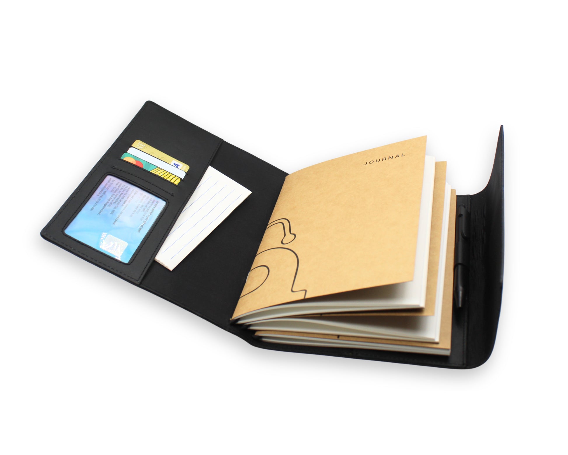 Trifold-Utility Journal with Pockets - Black (A5 Size)
