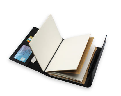 Trifold-Utility Journal with Pockets - Black (A5 Size)