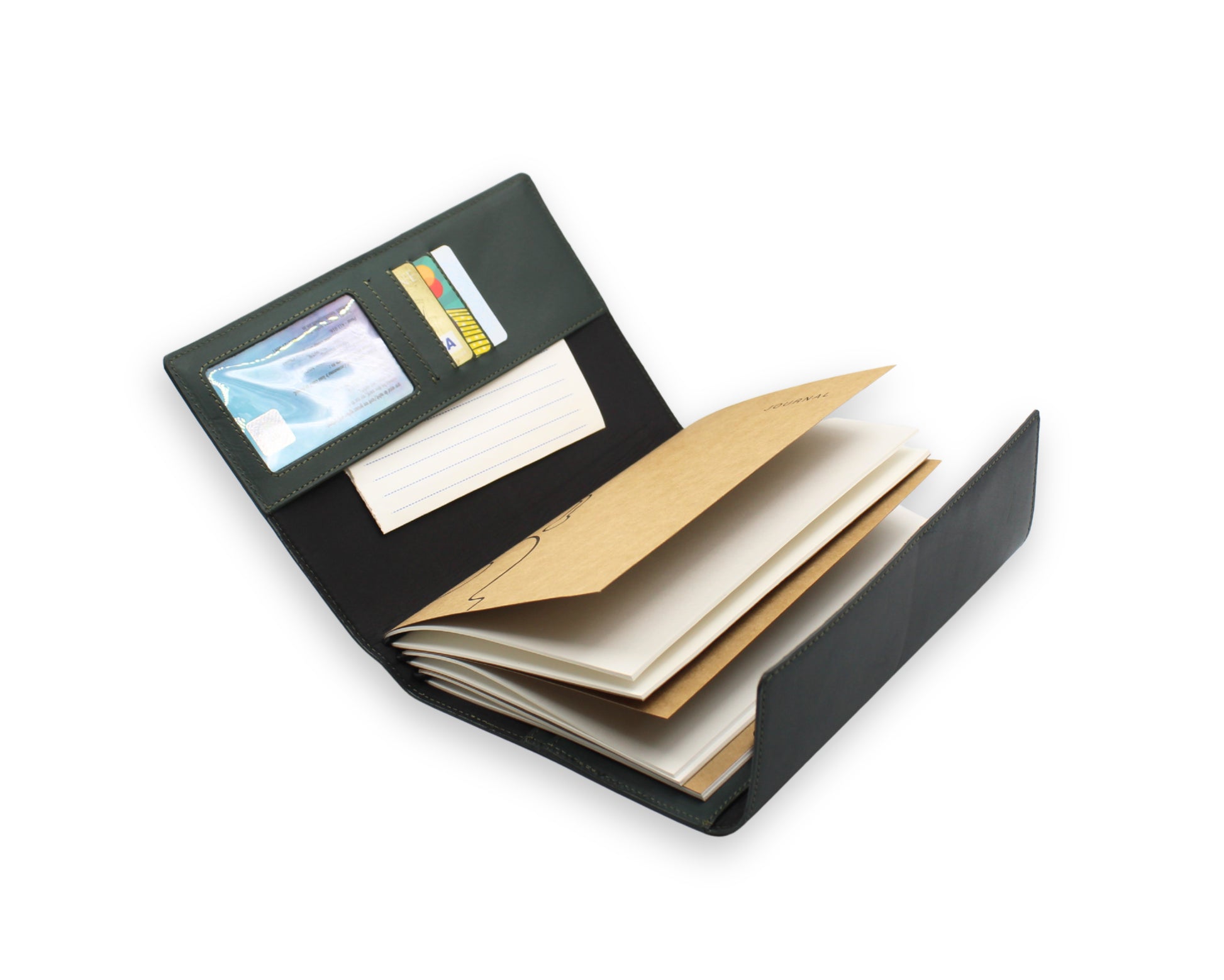 Trifold-Utility Journal with Pockets - Green (A5 Size)