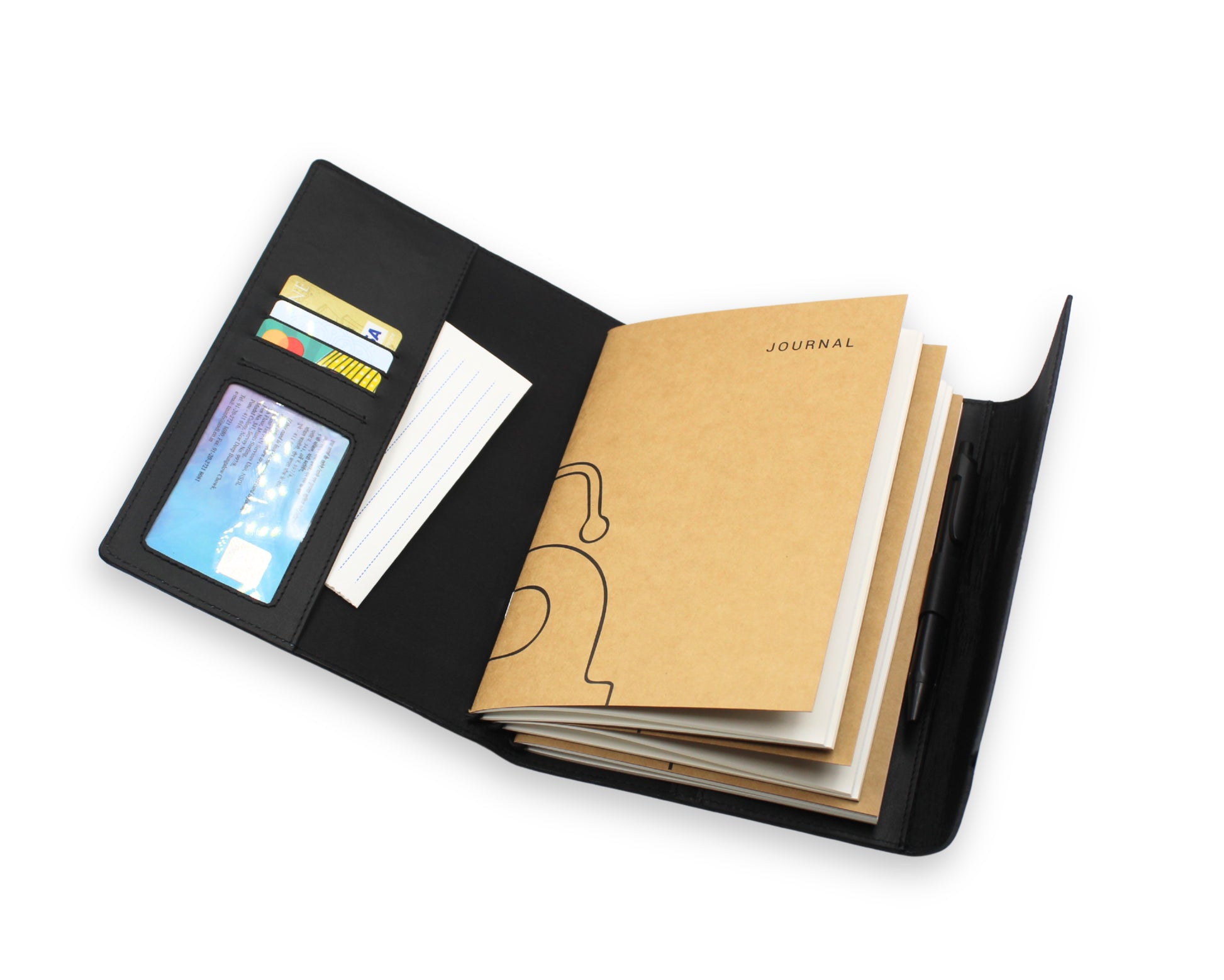 Trifold-Utility Journal with Pockets - Black (A5 Size)