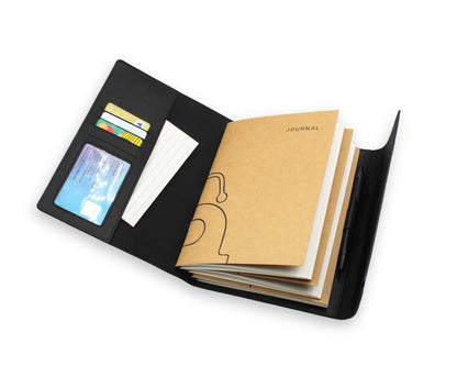 Trifold-Utility Journal with Pockets - Black (A5 Size)