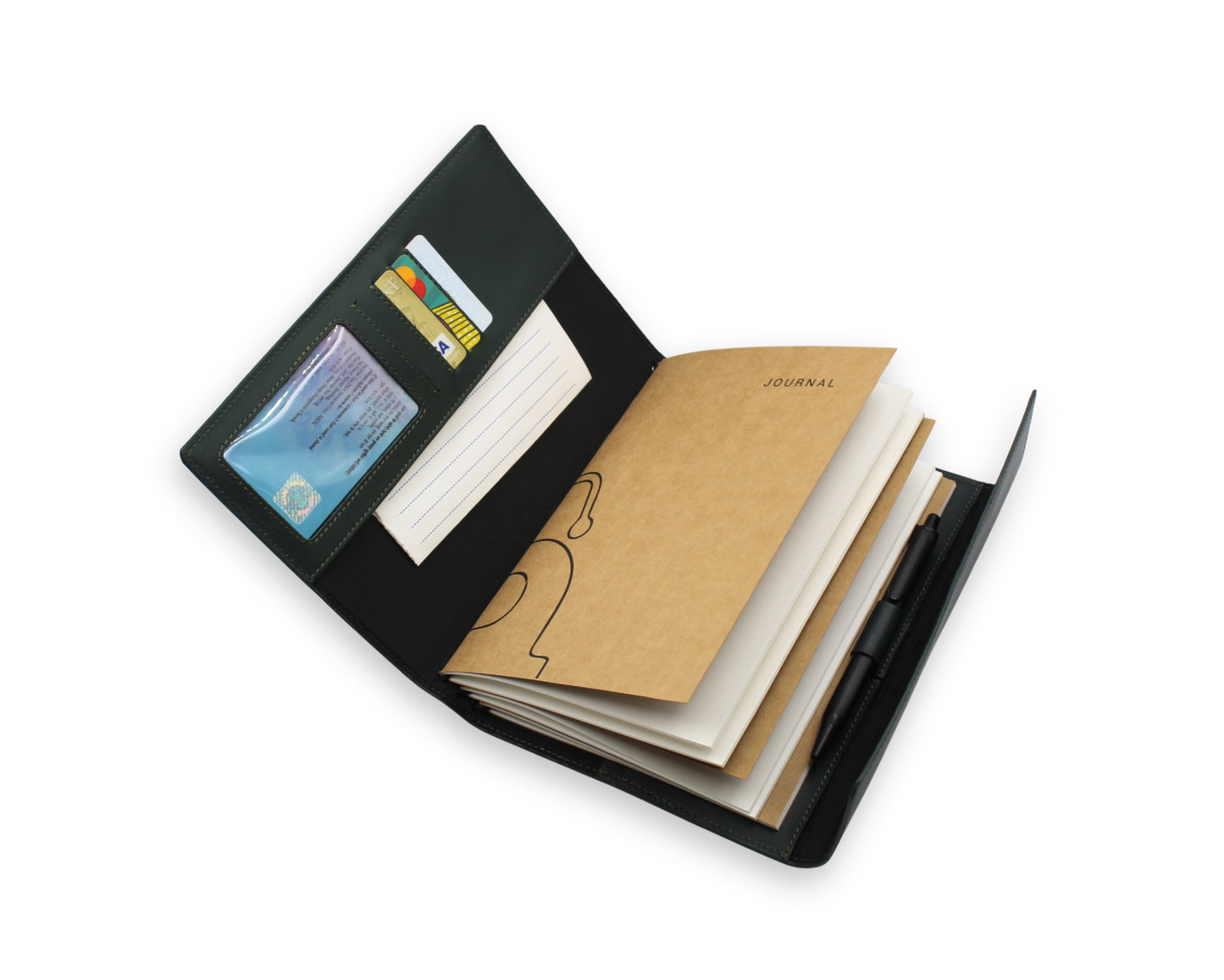 Trifold-Utility Journal with Pockets - Green (A5 Size)