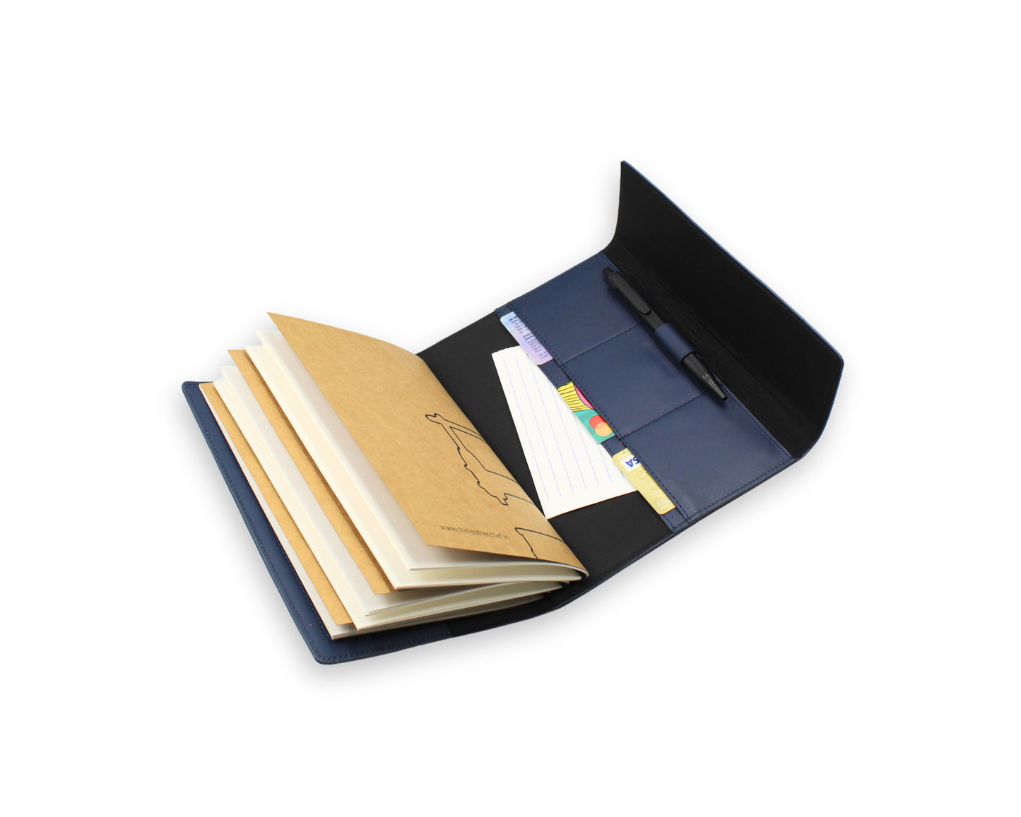 Trifold-Utility Journal with Pockets - Blue - A5 Size (With your Name Customisation)