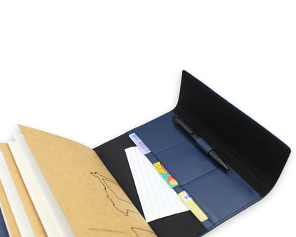 Trifold-Utility Journal with Pockets - Blue - A5 Size (With your Name Customisation)