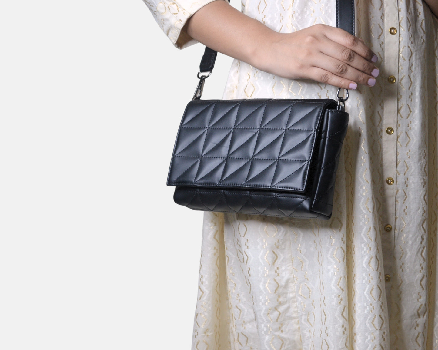 Elina Quilted Sling Bag - Black