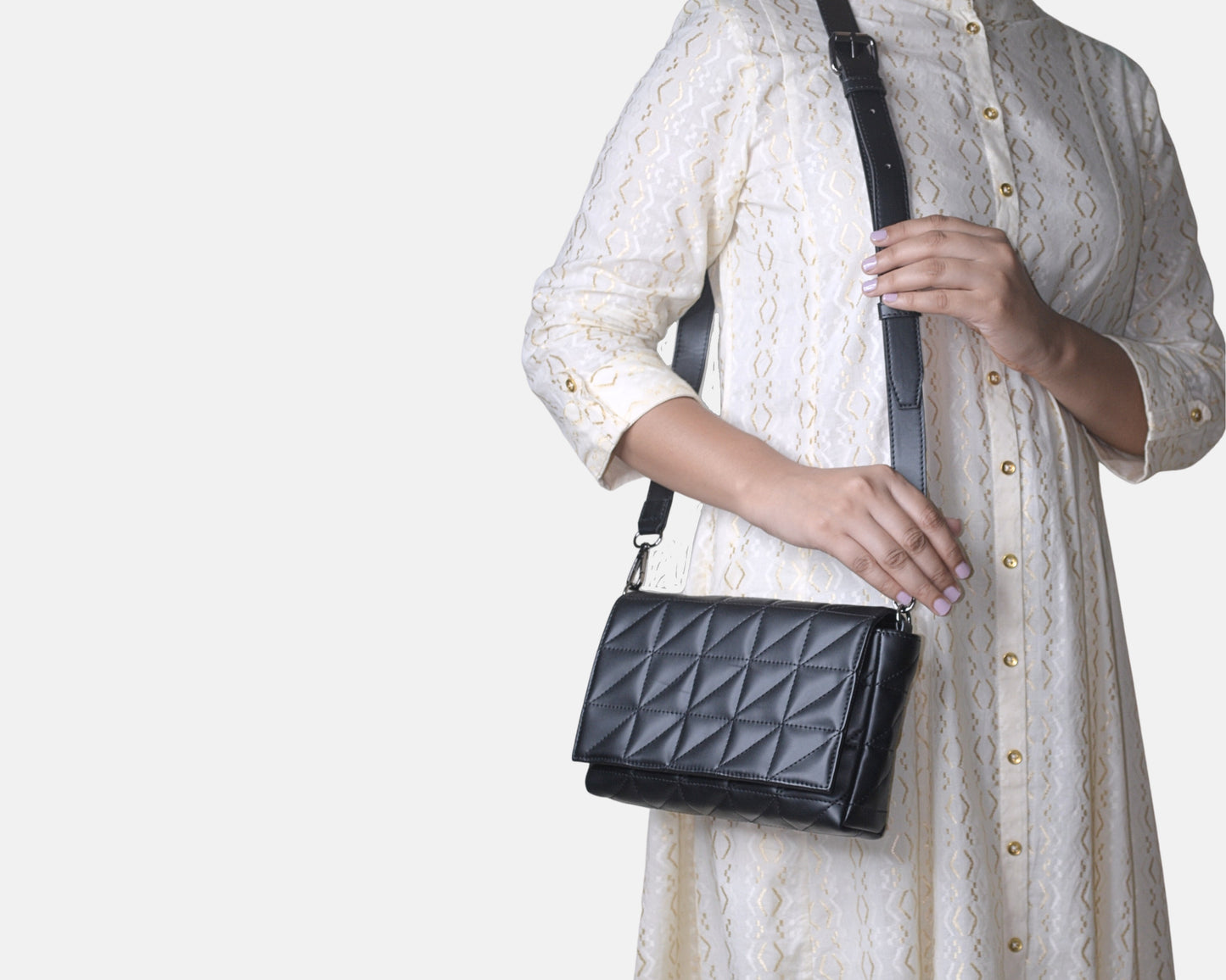 Elina Quilted Sling Bag - Black