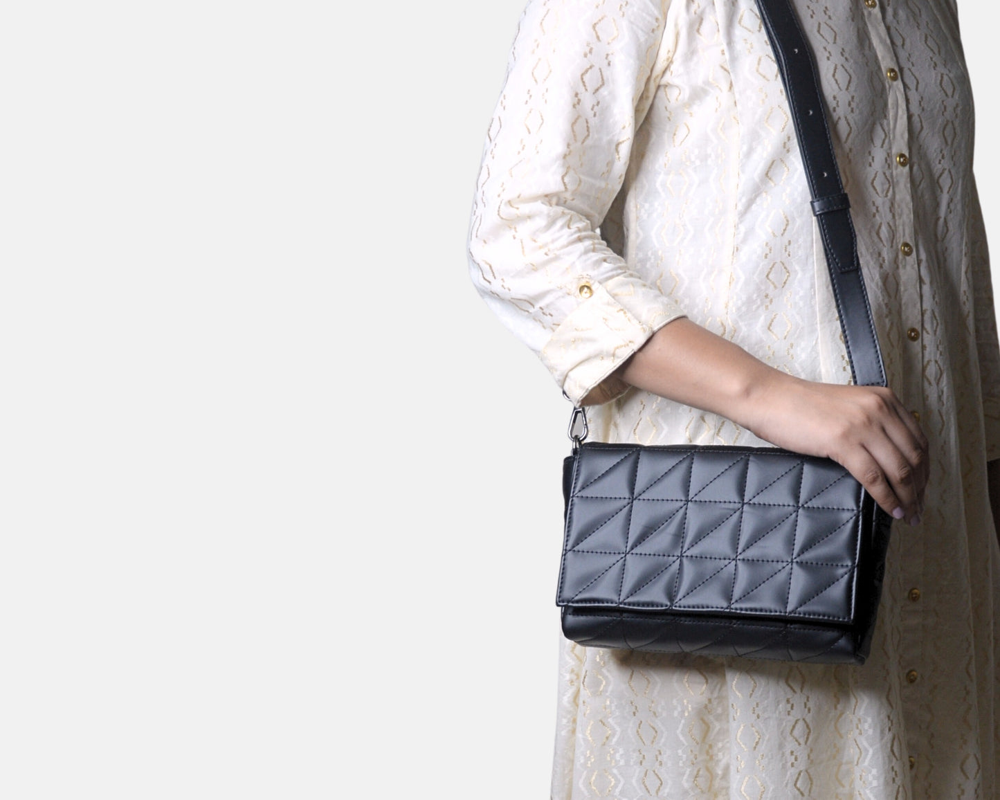 Elina Quilted Sling Bag - Black