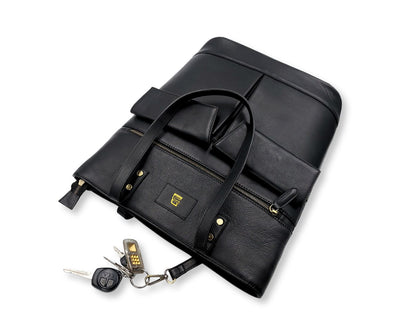 Manhattan office Leather Tote - Black