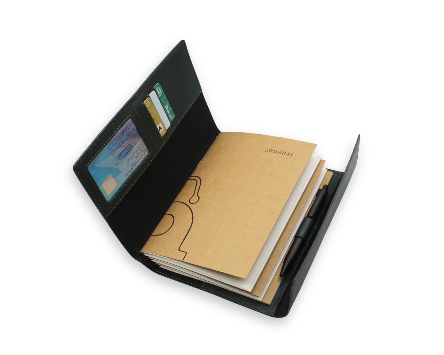 Trifold-Utility Journal with Pockets - Green (A5 Size)