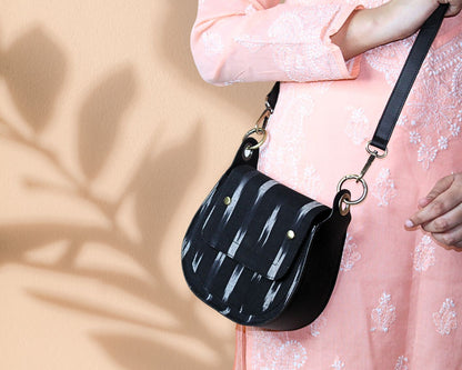 Adriana Cross Body and Shoulder Ladies Bag - Black and white Ikat