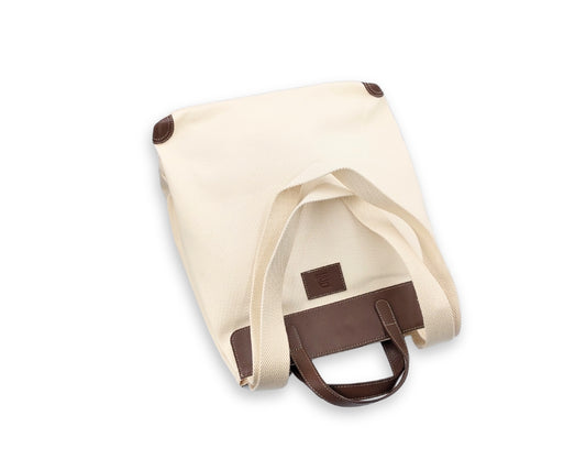 All Day Tote - White Canvas + Tan Leather 