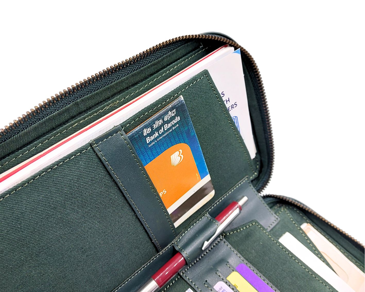 Bank Organiser - Green (Full LEATHER)