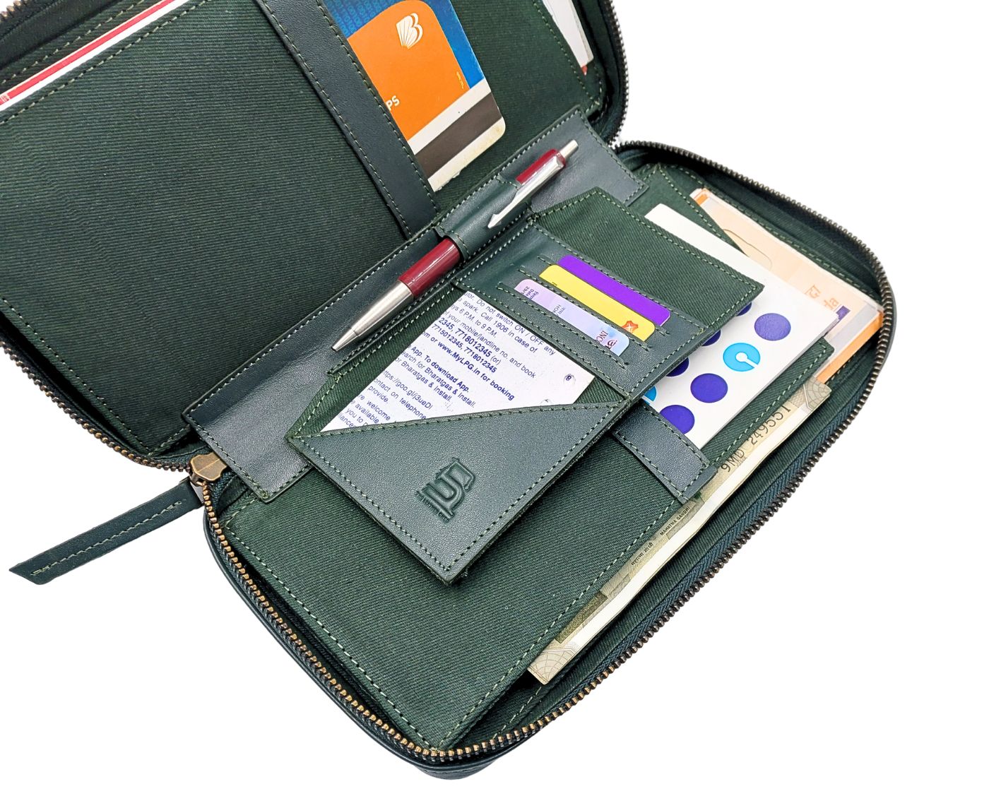 Bank Organiser - Green (Full LEATHER)