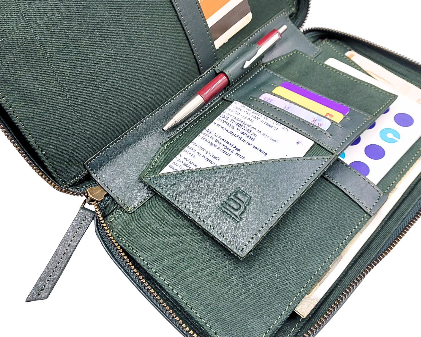 Bank Organiser - Green (Full LEATHER)