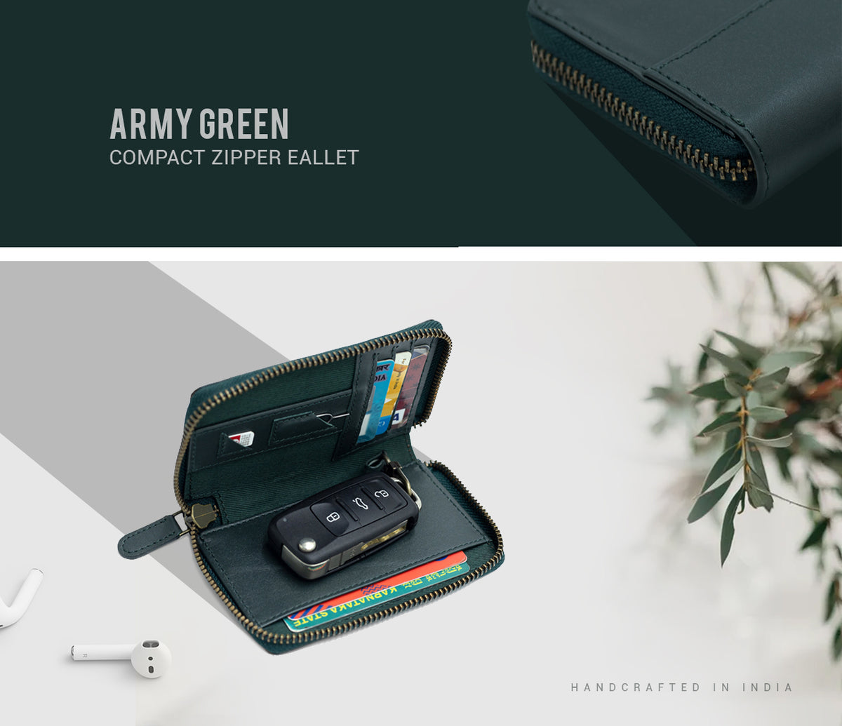 Compact Zipper Wallet - ARMY GREEN – The Leather Chef