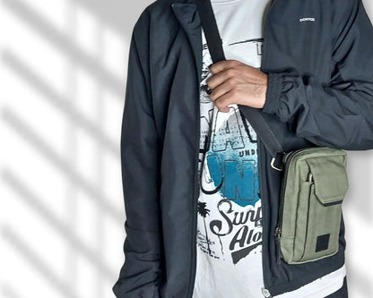 City Sling Bag - Olive (Canvas + Leather)