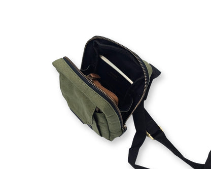 City Sling Bag - Olive (Canvas + Leather)