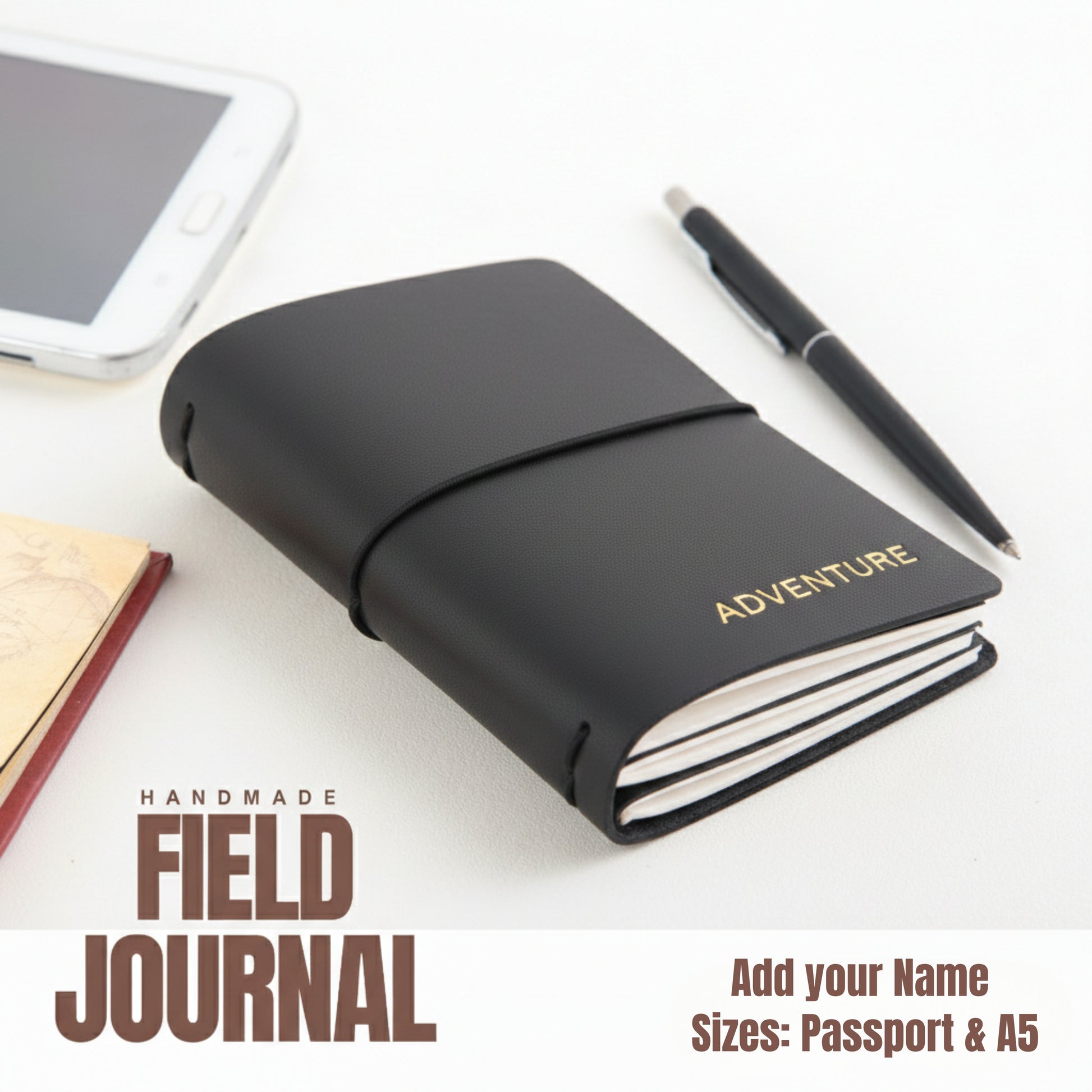 Field Journal - Black (With your Name Customisation) - The Leather Chef