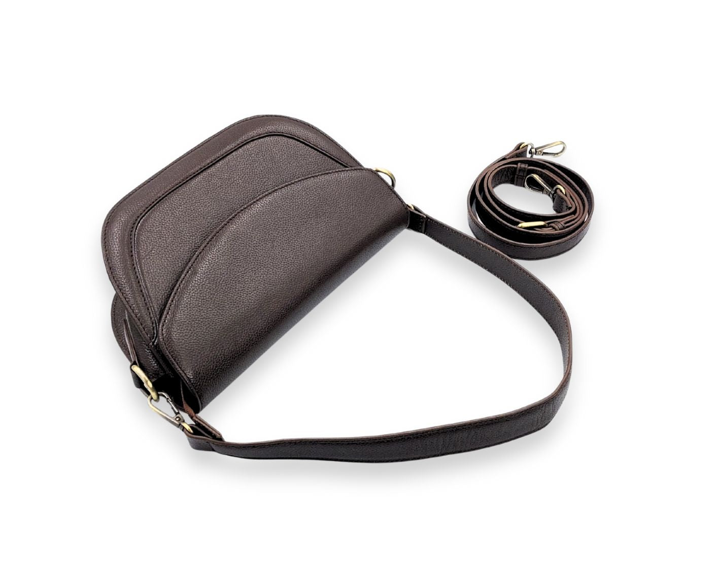 Luna Curve Crossbody – Dual Strap Leather Sling Bag for Women - Chocolate Brown