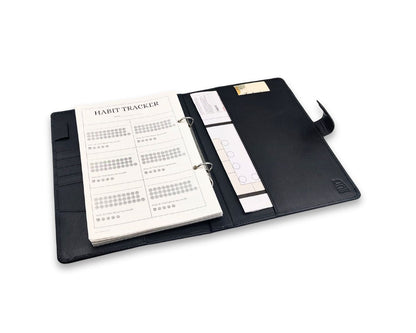 Luxury Full Grain Leather A5 Planner Binder - Black