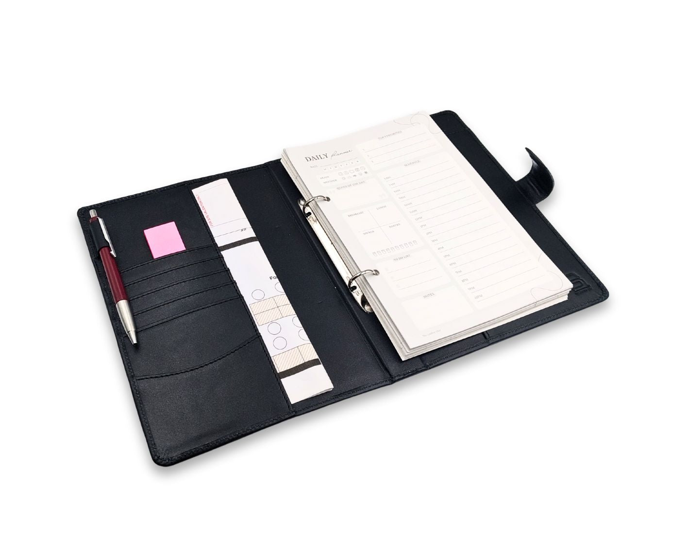 Luxury Full Grain Leather A5 Planner Binder - Black