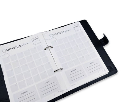 Luxury Full Grain Leather A5 Planner Binder - Black