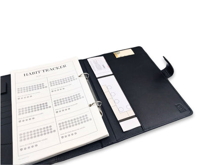 Luxury Full Grain Leather A5 Planner Binder - Black
