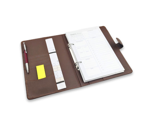 Luxury Full Grain Leather A5 Planner Binder - Brown