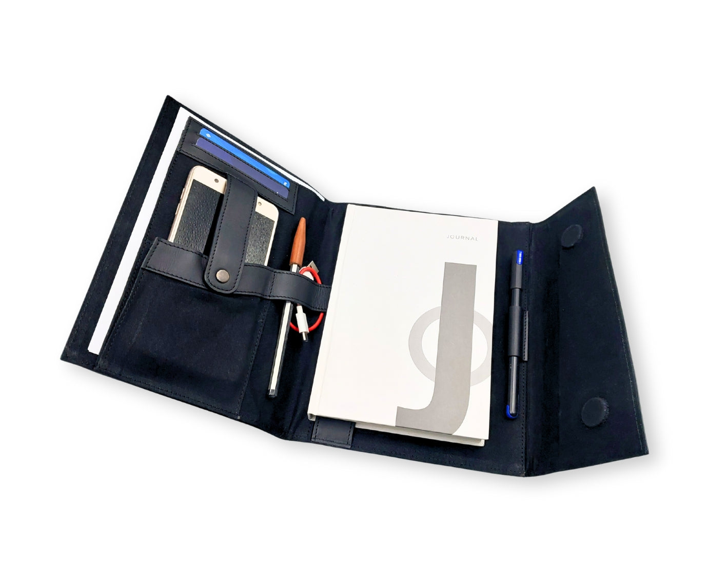 OrbitNote – Leather Diary with Organizer Pockets - Black
