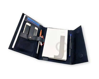 OrbitNote – Leather Diary with Organizer Pockets - Black