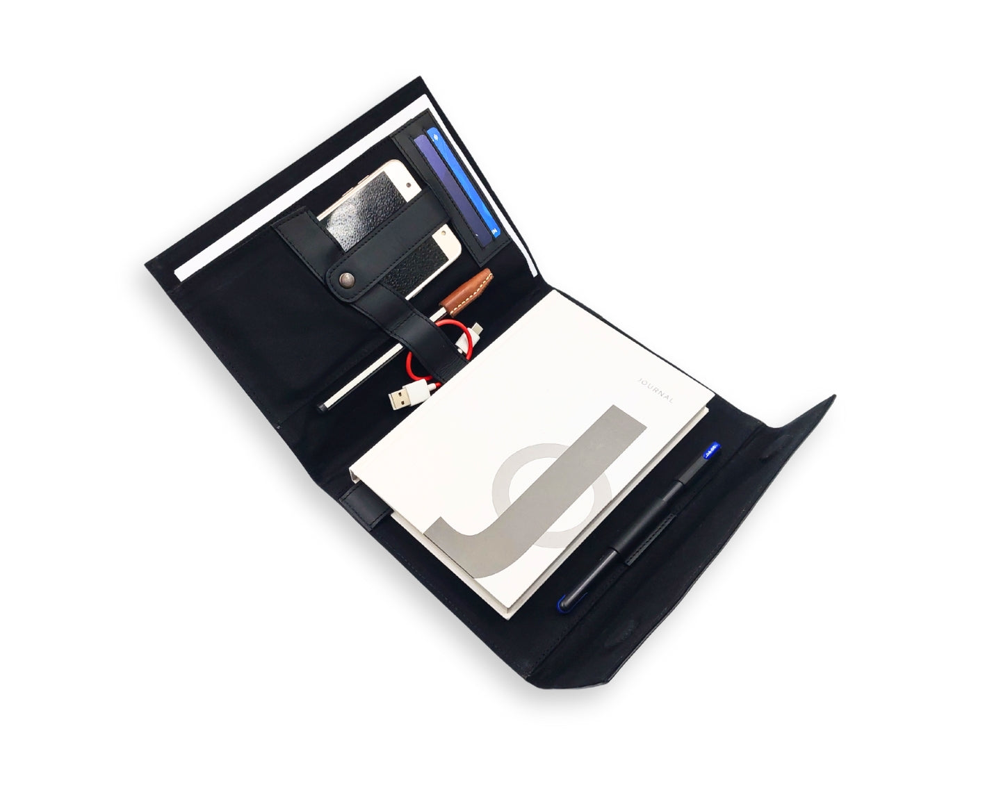 OrbitNote – Leather Diary with Organizer Pockets - Black