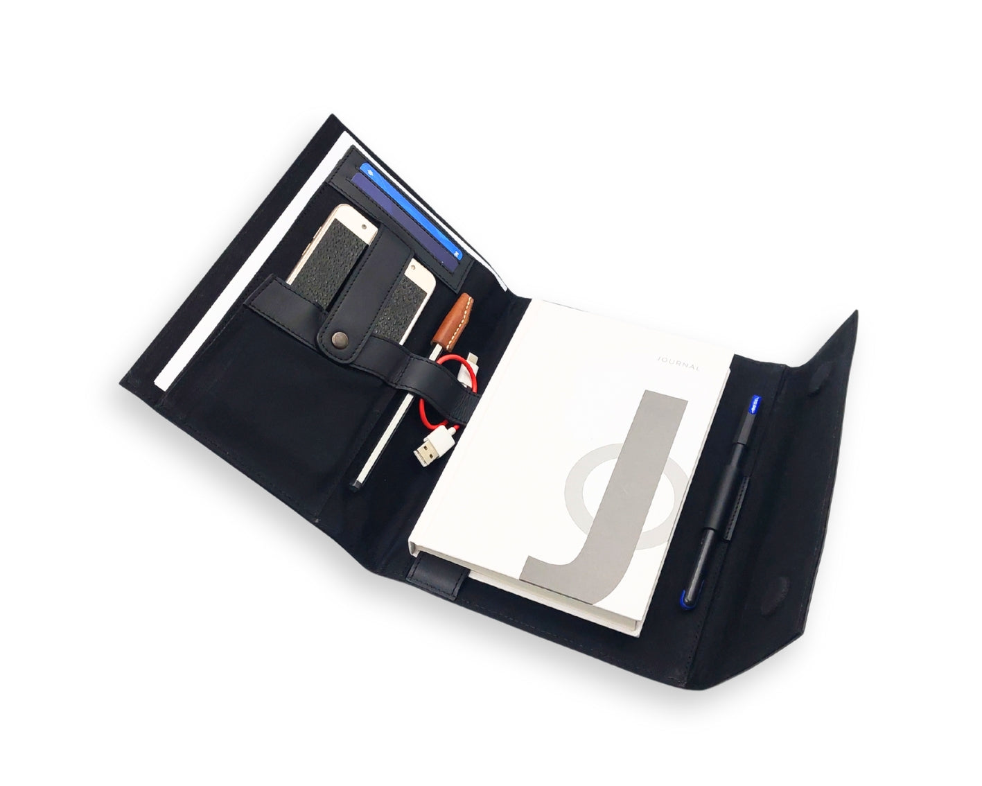 OrbitNote – Leather Diary with Organizer Pockets - Black