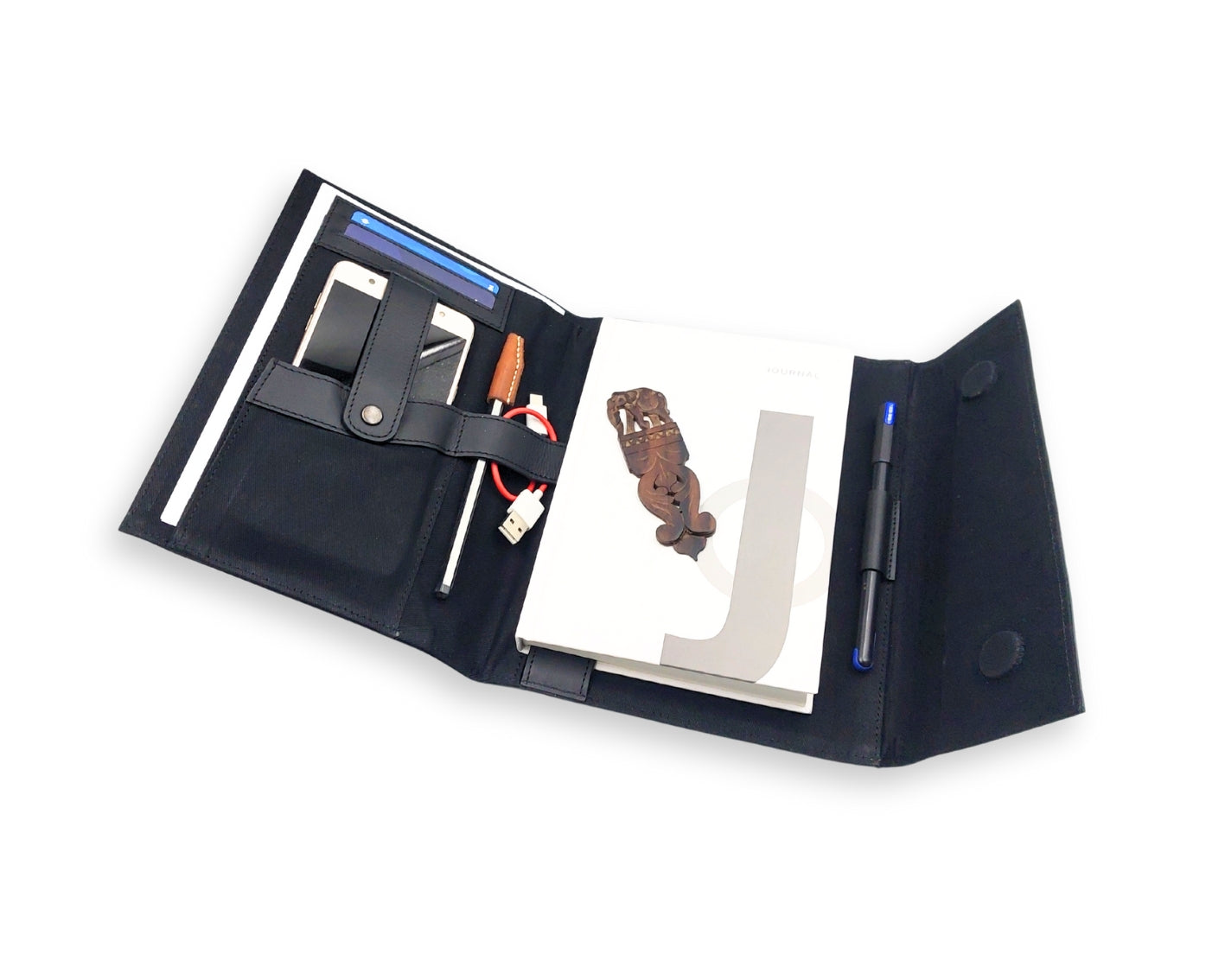 OrbitNote – Leather Diary with Organizer Pockets - Black