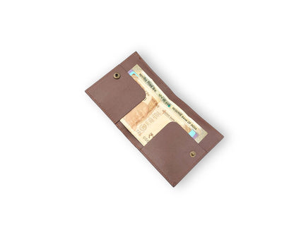 Slim Button Leather Bifold Wallet -Tan– Compact Card Holder with Cash Compartment