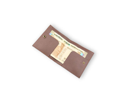 Slim Button Leather Bifold Wallet -Tan– Compact Card Holder with Cash Compartment