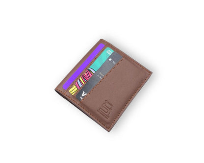 Slim Button Leather Bifold Wallet -Tan– Compact Card Holder with Cash Compartment