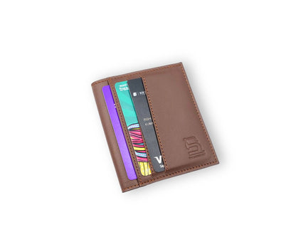 Slim Button Leather Bifold Wallet -Tan– Compact Card Holder with Cash Compartment