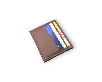 Slim Button Leather Bifold Wallet -Tan– Compact Card Holder with Cash Compartment