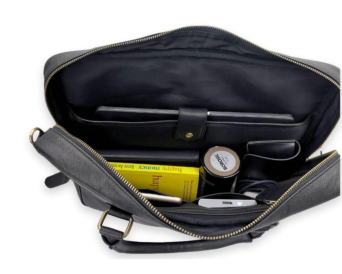 Stride Leather Laptop Bag - Black