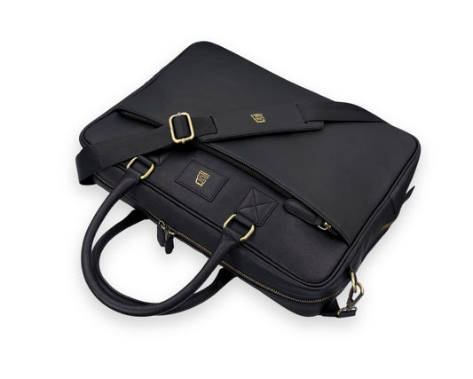 Stride Leather Laptop Bag - Black