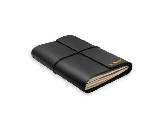Handmade Leather Trifold Field Journal –Black- Travel Notebook (With your Name Customisation)