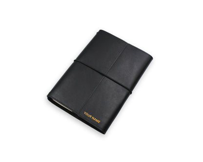 Trifold-Utility Journal with Pockets - Black - A5 Size (With your Name Customisation)