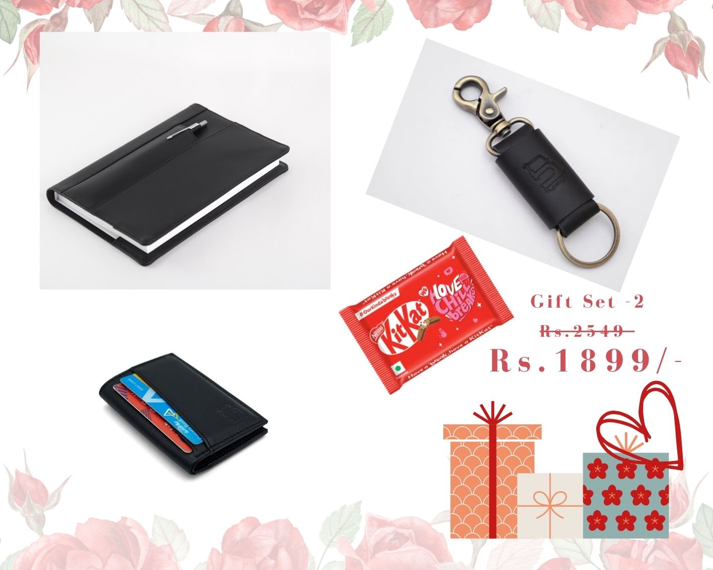 Valentine’s Gift Set for Him: Enfold Diary, Mini Wallet, Leather key Loop & Free KitKat