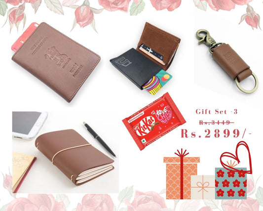 Valentine’s Gift Set for Him: Ashoka Elite Passport Wallet, Urban Slim Wallet, Field Journal, Leather key Loop & Free KitKat