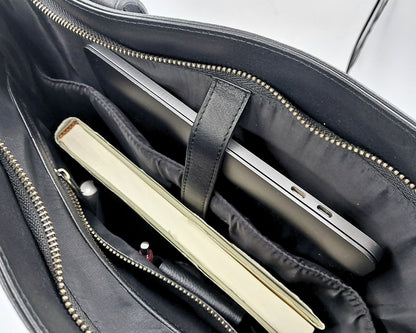 Manhattan office Leather Tote - Black